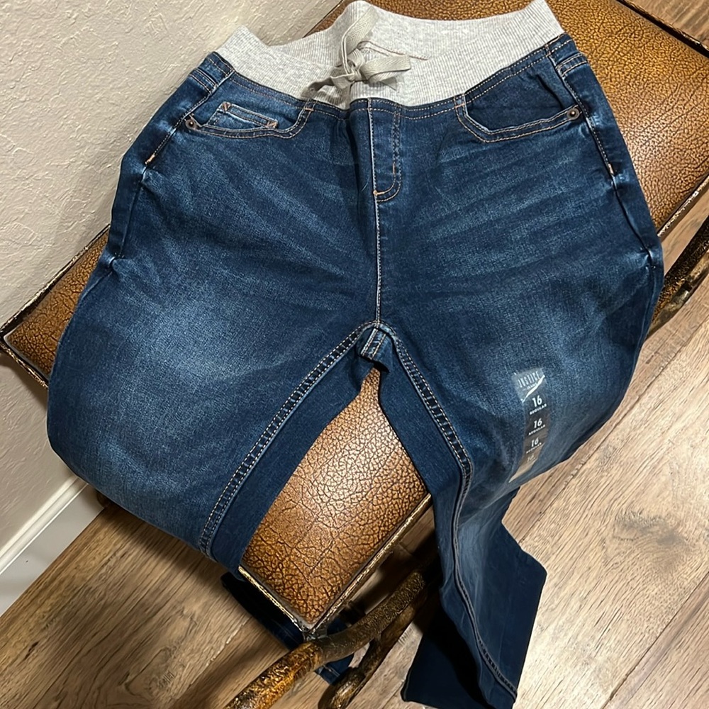 New Justice Jeans Boot Cut Mid Rise Soft & Stretchy Sweats waist top with Denim!
